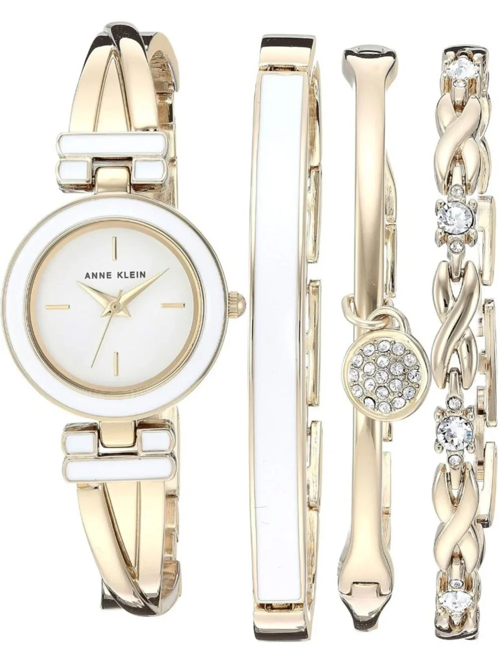 Chic Women's Bangle Watch & Crystal Accented Bracelet Set - Elegant Accessories